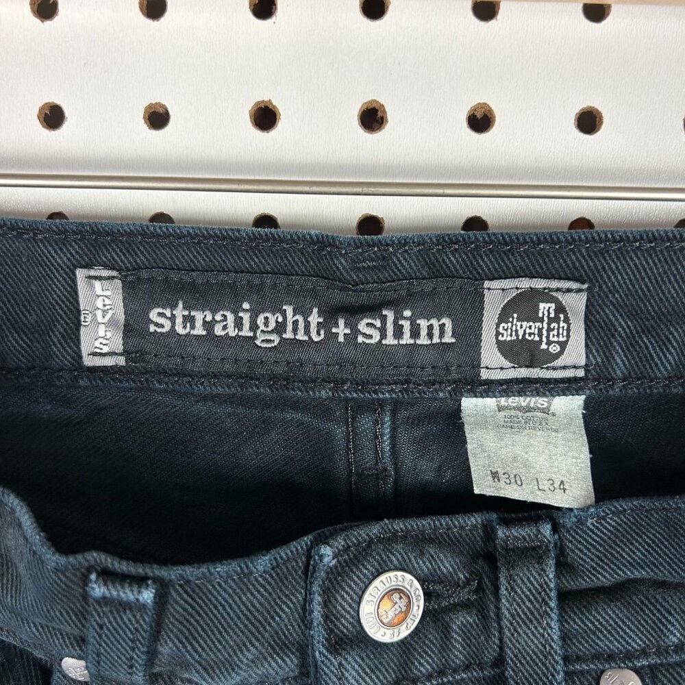 Levis SilverTab Straight Slim Black Jeans 30x34 USA Made 90s Vintage READ Repair - Picture 6 of 7